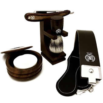 SHAVE READY Shaving Kit for Men Wet Shave - Safety Razor with 10 blades, Shaving Badger Hair Brush, Shaving Soap WOODEN CUT THROAT 6 PC MEN'S STRAIGHT RAZOR SHAVING KIT GIFT SET
