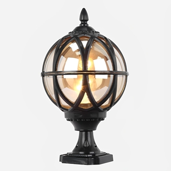 Outdoor Pillar Lights Retro Amber Glass Ball Post Light Fixture Waterproof Die-cast Aluminum Column Lamp Villa Courtyard Garden Park Doorpost Light Fence Light Landscape Decorative Lighting