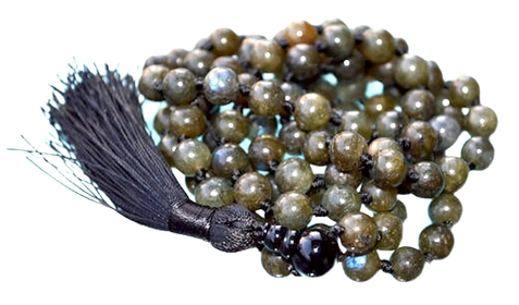 8 mm Labradorite Hand knotted Dream japa Mala Beads nirvana chakra prayer beads Necklace 108+1 Power Stones to Stimulate Imagination, Enthusiasm & New Ideas - Free mala pouch included - US Seller