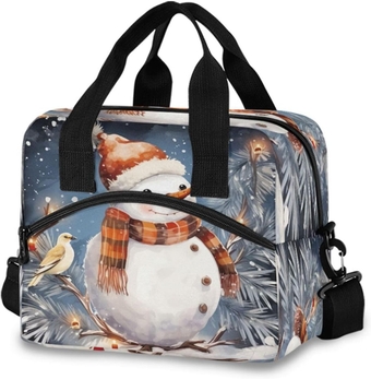 Insulated Lunch Bag for Women Men Christmas Snowman Leakproof Lunch Box Reusable Cooler Tote Bag with Adjustable Shoulder Strap for Work Outdoor Picnic
