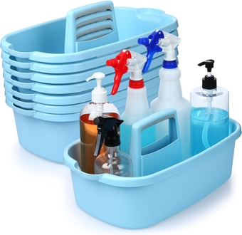 8 Pcs Plastic Cleaning Caddy Organizer with Handle Bulk Cleaning Storage Caddy Cleaning Tool Carry Caddy Multiuse Cleaning Basket for Commercial Use Spray Bottle Brush Sponge Home Office School