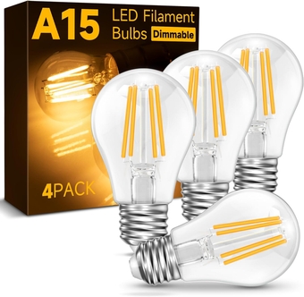 E26 Edison Light Bulb 40 Watt Equivalent, A15 Dimmable LED Light Bulbs, 5W LED Filament Light Bulb, Warm White 2700K, 500LM Ceiling Fan Light Bulbs for Vintage Appliance Bulb, 4 Pack