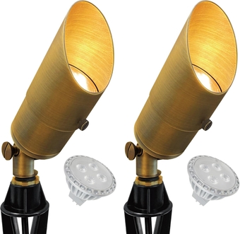Solid Brass Spotlight Low Voltage Landscape Lighting, LED Outdoor Lights for Garden Patio Yard, Directional Up and Down Light with 5W MR16 Bulb, 12V 2700K Warm White, 2 Pack