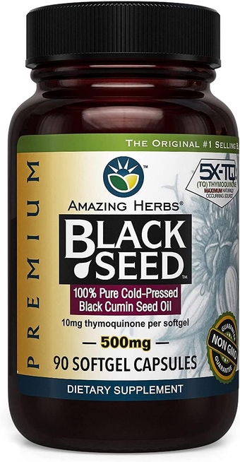 Premium Black Seed Oil Capsules - Cold Pressed Nigella Sativa Aids in Digestive Health, Immune Support, Brain Function, Gluten Free, Non GMO - 90 Count, 500mg