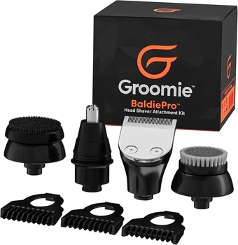 BaldiePro 7-Piece Accessory Attachment Kit - Clippers, Ear, and Nose Trimmers Set for Men's Haircut, Ideal for Beginners, Ultimate Grooming Experience with Exfoliator Brush and Pre-Shave Massager