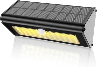 Super Bright Solar Lights Outdoor IP65 Water Proof, 1100 Lumens 4500mAh LED Motion Sensor Light, Black Aluminum Metal Security Lights Flood Wall Lights, 1 Pack (Warm White)