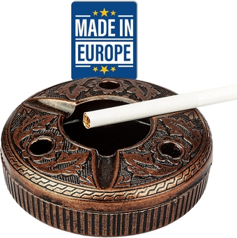 Decorative Ashtray for Cigarettes, Round Metal Cigar Holder for Tabletop Patio Indoor Outdoor, Cute Handicraft Authentic Ash Tray, Fancy Gift for Smokers Home Office Desktop (Copper Color)