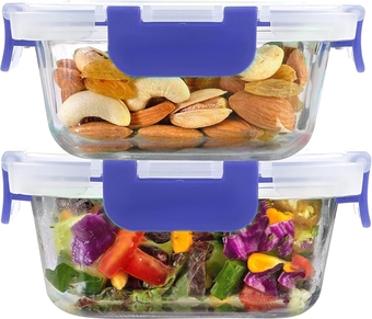 Square Container with Lock for Kitchen Lunch Box, (Blue, 350ml, Set of 2)