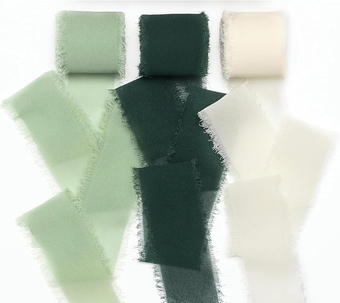 Chiffon Ribbon Fringe Fabric Ribbons 3 Rolls 1.5" x 5Yd,Sage Green Handmade Silk Ribbons Set for Bridal Flower Bouquets Wedding Decor,Silk Chiffon Ribbons for Gift Wrapping Handmade Crafts