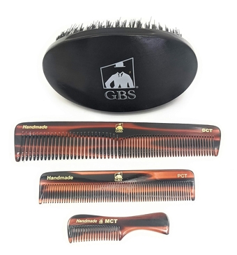 Men’s Handmade Comb Set, Pure Synthetic Hair Brush, Dressing Comb, Pocket Comb, Mustache Comb and Military Style Hair Brush