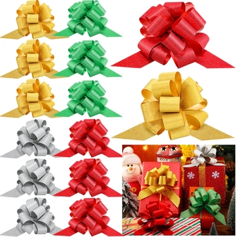20 Pieces Christmas Bright Gift Bows Holiday 5 Inch Bow Assortment Rainbow Mixed Color Pull Bow Gold, Silver, Red, Green for Gift Wrapping Supplies Christmas Birthday Wedding Bridal Shower Xmas Tree