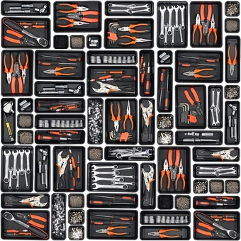 45 Pack Tool Box Organizer Tray Divider, Toolbox Desk Drawer Organizer,Garage Organization Storage for Rolling Tool Chest Cart Cabinet Workbench Workshop Small Parts Widget Tool Organizer Black