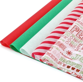 Christmas Tissue Paper, 120 Sheets Bulk Christmas Tissue Paper for Gift Bags Assorted Design Gift Wrapping Paper, Red Green White Tissue Paper for Xmas Decor Holiday Crafts (Letters)