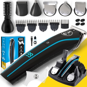 11-in-1 Men's Beard and Mustache Electric Trimmer Kit, Cordless Body and Nose Hair Razors, Set of Beard Clippers, USB Rechargeable Battery, Shaver for Men, Lifetime Self-Sharp Blades