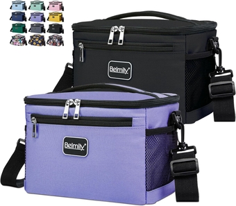 2 Pack Insulated Lunch Bag Box for Women Men Leakproof Reusable Cooler Lunchbox,Small Soft Sided Hand bags,lunch box work with Adjustable Shoulder Strap(violet+black), (2305AC)