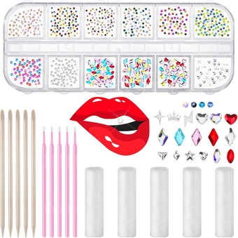 377 Pieces Tooth Gem Kit Tooth Jewelry Kit DIY Fashionable Tooth Artificial Crystal Reflective Tooth for Halloween Christmas Teeth Party Decorations (Bright Style)