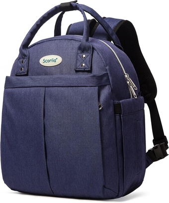 Insulated Lunch Bag Rucksack for Women, with Side pocket, Tall Reusable lunch Box Container with Drinks Holder for Women, Office, Beach, Picnic, Blue