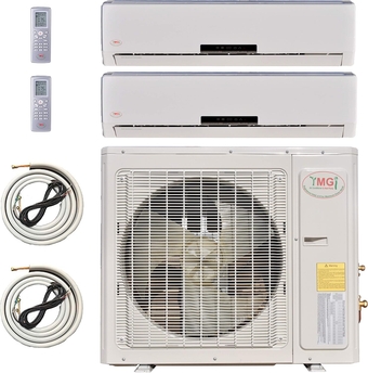 Multi Zone Mini Split Ductless Air Conditioner - Dual Zone 9000 + 9000-2 Zone Pre-Charged Inverter Compressor - Includes Two Free 25' Linesets - US Parts & Tech Support - Premium Quality