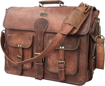 Cuero DHK 18 Inch Vintage Handmade Leather Travel Messenger Office Crossbody Bag Laptop Briefcase Computer College Satchel Bag For Men And Women (assorted colors)