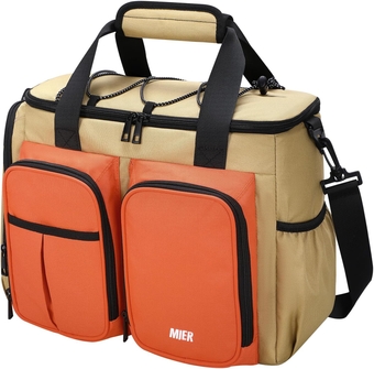 Lunch Box for Men Heavy Duty 20 Cans Large Insulated Lunch Bag Leakproof Soft Cooler Bags with Multiple Pockets for Adult Women Work (Khaki/Orange, Large)