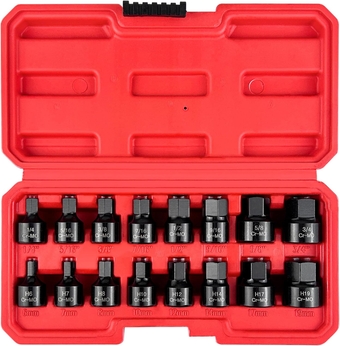3/8-Inch Drive Low Profile Impact Hex Driver Set, 16-Piece Stubby Hex Bit Socket Set, Cr-Mo Steel, SAE/Metric, (1/4" - 3/4", 6-19mm)