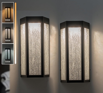 Modern Outdoor Wall Lights fixture, Exterior Wall Sconce LED 3000K 4000K 5000K,10W Front Porch Lights Wall Mount with Seeded Glass,Black Outside Light Fixture for House, Patio, Garage, 2 PACK