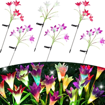 6 Pack Solar Garden Lights New Upgraded, Multi-Color Changing Lily Solar Flower Lights, Solar Lights Outdoor Waterproof for Patio, Yard, Pathway, Pool, Garden Decor, Great Mother's Day Gift