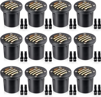 12W Low Voltage Landscape Lights with Connectors Anti-Glare Well LED In Ground Waterproof Outdoor Warm White Lighting for Garden Yard Driveway 12 Pack