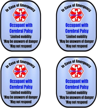 Cerebral Palsy 4 Pack Medical Alert Safety Window Decal Sticker