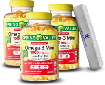 Spring Valley, Omega 3 1000MG, Proactive Support, Omega 3 Fish Oil, Mini from Fish Oil Dietary Supplement, 120 Count + 7 Day Pill Organizer Included (Pack of 3)