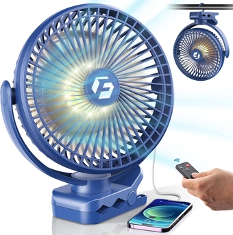 12000mAh 8 Inch Portable Clip On Fan,Battery Operated Camping Fan with lights and Remote, USB Fan Small Desk Fan Personal Quiet Fan for Office Stroller Bedroom and Camping
