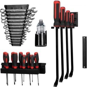 Mechanics 5 Piece Magnetic Tool Box Accessories - Metal Organizer Wall Mount for Enclosed Utility Trailer & Garage Organization - Rack Holder Cargo Van Shelving, Service Truck Cabinet