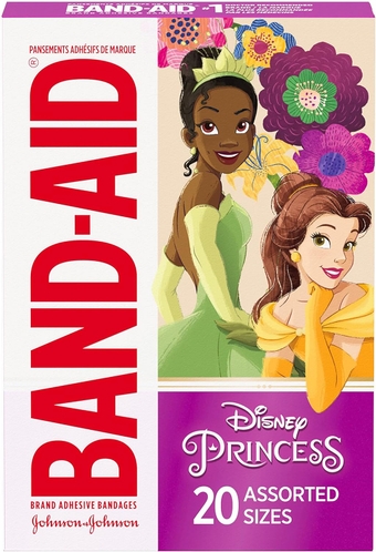 Brand Adhesive Bandages for Minor Cuts & Scrapes, Wound Care Featuring Disney Princess Characters, Fun Bandages for Kids and Toddlers, Assorted Sizes, 20 Count