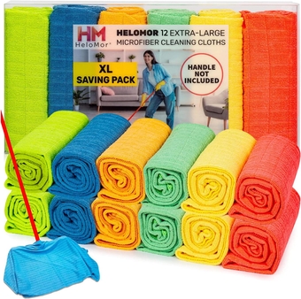 12 Extra Large Floor Microfiber Cleaning Clothes, 30"x18" for Squeegee Mop, Multi-Purpose Color Rags, Reusable for House Floor Kitchen Car Window Highly Absorbent, Lint and Streak Free