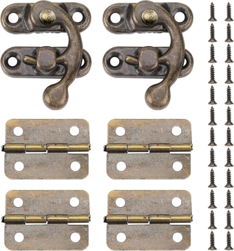 Antique Jewelry Box Hinges and Latches with Matching Screws Kit, Retro Bronze Latch Hook Hinge Small Hinges for Wooden Box, Crafts Project, Jewelry Box, Decorative Cabinet