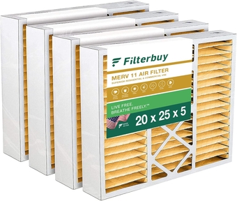 20x25x5 Air Filter MERV 11 Allergen Defense (4-Pack), Pleated HVAC AC Furnace Air Filters for Honeywell FC100A1037, Lennox X6673, Carrier, and More (Actual Size: 19.88 x 24.75 x 4.38 Inches)