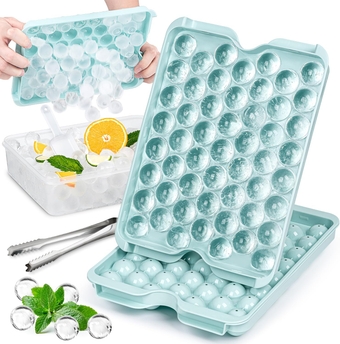 Ice Cube Tray with Lid and Bin, Small Round Ice Cube Trays for Freezer 2 Pack, Upgraded 53X2 Pcs Wide Thin Ice Tray Easy Release, Small Ice Maker, Mini Sphere Ice Mold for Chilling Drinks