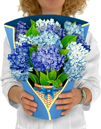 Pop Up Cards, Nantucket Hydrangeas, 12 Inch Life Sized Forever Flower Bouquet 3D Popup Greeting Cards, Mother's Day Gifts, Birthday Gift Cards, Gifts for Her, Note Card & Envelope