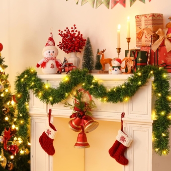 Christmas Decor-14.7FT Christmas Garland with Lights, Fluffy Soft 40 LEDs Lighted Greenery Garland for Christmas Decor, Christmas Garland Decors for Home Indoor Fireplace Mantel Staircase Table Decor