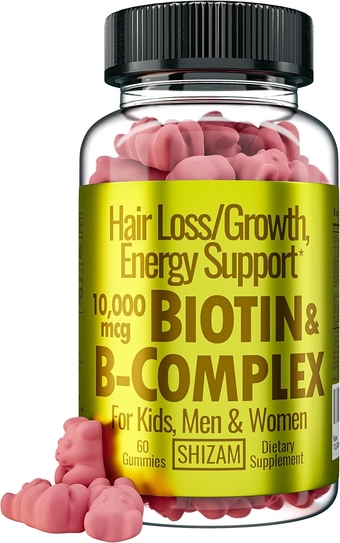 B-Complex, 10000mcg Biotin Gummies for Hair Loss & Growth, Energy Boost. for Kids, Men, Women | Supplement w/Vitamin B12, B9 Folate Folic Acid, B7 Biotin, B6, B5, E, D, A, Zinc & Iodine