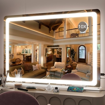 Vanity Mirror with Lights 32"x22", Lighted Makeup Mirror, Large Vanity Mirror with Lights, Touch Sensor with 3-Color Lighting, 10X Magnification and USB Charging Port for Vanity Desk Tabletop