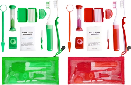 Portable Orthodontic Oral Care Kit for Braces -2 Orthodontic Care Set - Dental Braces Kit, Interdental Brush Dental Wax Dental Floss Toothbrush Cleaning Kit(Green & Red)