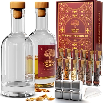 Whiskey Infusion Kit - Craft Your Personalized Whiskey Flavor with 9 Botanicals & 3 Wood Chip Types - Makes a Fun Gift for Men, Husband, and Whiskey Enthusiasts