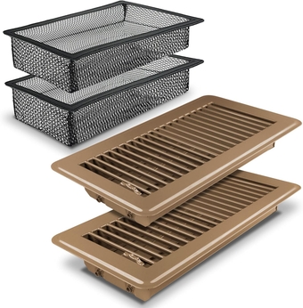 Floor Vent Covers 4'' x 10" with Air Vent Filter Mesh 2 Pack, Metal Floor Register 4 x 10'' - Heavy Duty Walkable Vent Covers for Home Floor, Premium Finish, Brown