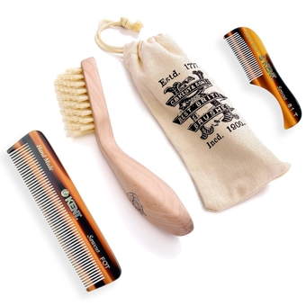 Beard & Mustache Set of  BRD2 Boar Bristle Beard Brush +  81T Handmade Sawcut Comb +  A FOT Handmade All Fine Tooth Saw Cut Beard Comb Grooming & Trimming Kit for Men Care