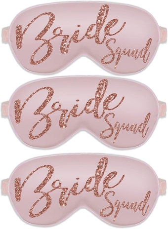 Hangover Kit Supplies - Set of 3 Rose Gold Glam Bride Squad Blush Satin Sleep Masks - Bridesmaid Proposal Gift, Bachelorette Party Favor Gifts - Blush Eye Mask (Set3 BdSq) RG/Blsh