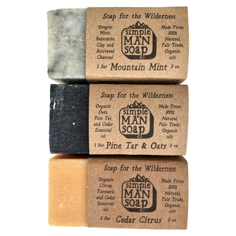 SimpleMan Soap Bar Organic Fair Trade Cold Process Manly All Natural Soap - Artisan & Handmade - Refreshing Bath Soap Bars - Man’s Shower Blocks - Mountain Mint Pine Tar & Oat Cedar Turmeric Citrus