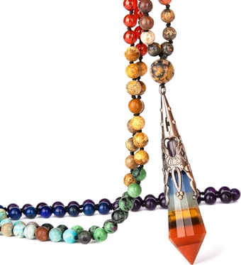 7 Chakra 108 Mala Beads Bracelet Real Healing Gemstone Yoga Meditation Hand Knotted Mala Prayer Bead Necklace