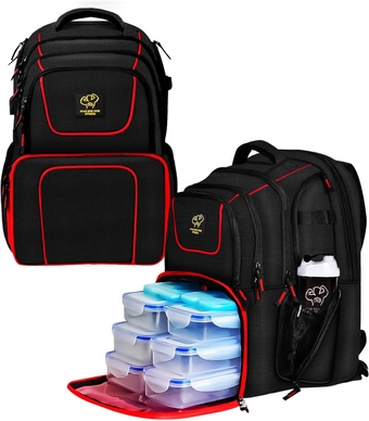 519 Fitness Meal Prep Backpack, 6 Meal Insulated Bodybuilding Lunch Rucksack with Computer Compartment for Men and Women to Hiking/Picnic-Includes 6 Leakproof Meal Containers, 2 Ice Packs and Shaker