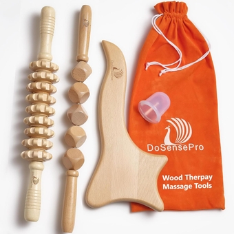 Wood Therapy Massage Tools Maderoterapia Kit for Body Sculpting & Cellulite Reduction - Muscle Rollers, Gua Sha, Flexible Cupping Cup for Lymphatic Drainage & Body Contouring